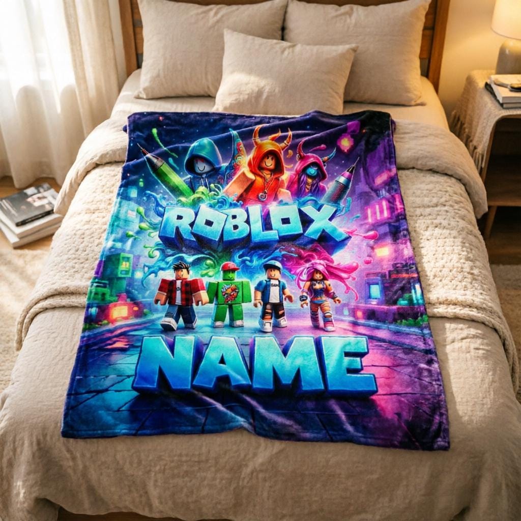 Personalized Roblox Blanket Soft Throw, Custom Name Kids Birthday Gift