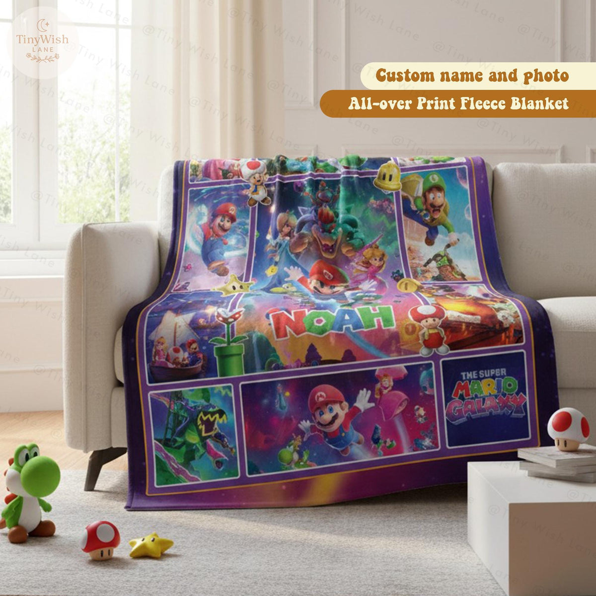 Personalized Galaxy Adventure Blanket, Custom Name Space Theme Throw, Bday Gift for Boys and Gamers, Colorful Galaxy Cartoon Throw Blanket