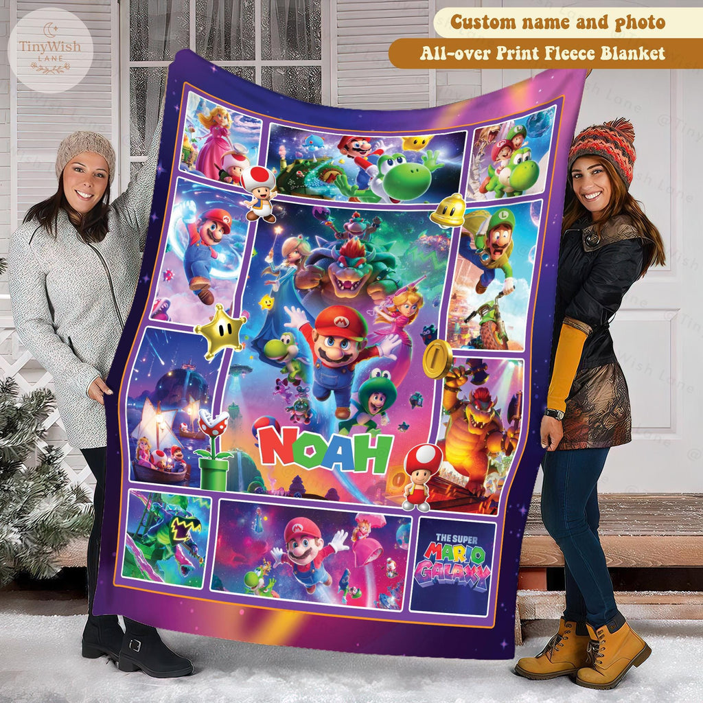Personalized Galaxy Adventure Blanket, Custom Name Space Theme Throw, Bday Gift for Boys and Gamers, Colorful Galaxy Cartoon Throw Blanket