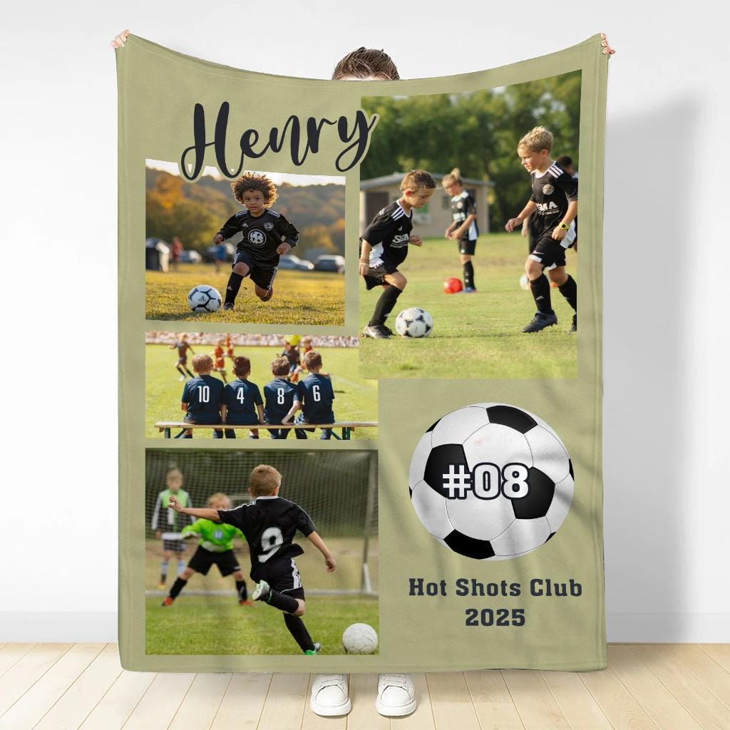 Custom Soccer Photo Blanket, Personalized Name, Team Name, Color Can Be Customized, Team Gift, Spirit Wear, Mom Dad Fan Gear, Home Decor