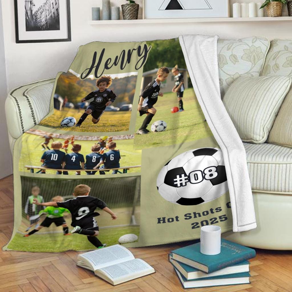 Custom Soccer Photo Blanket, Personalized Name, Team Name, Color Can Be Customized, Team Gift, Spirit Wear, Mom Dad Fan Gear, Home Decor