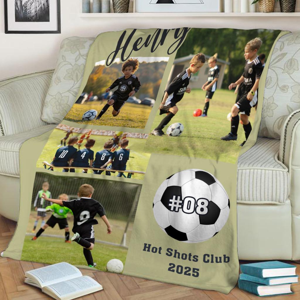 Custom Soccer Photo Blanket, Personalized Name, Team Name, Color Can Be Customized, Team Gift, Spirit Wear, Mom Dad Fan Gear, Home Decor