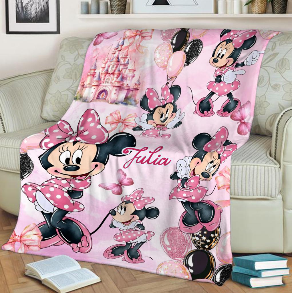 Personalized Disney Minnie Mouse Blanket, Custom Name Cartoon Movie Fleece Blanket, Magical Girl Nursery Decor Gift 2026, Baby Blanket