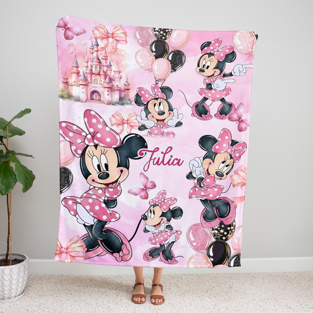 Personalized Disney Minnie Mouse Blanket, Custom Name Cartoon Movie Fleece Blanket, Magical Girl Nursery Decor Gift 2026, Baby Blanket