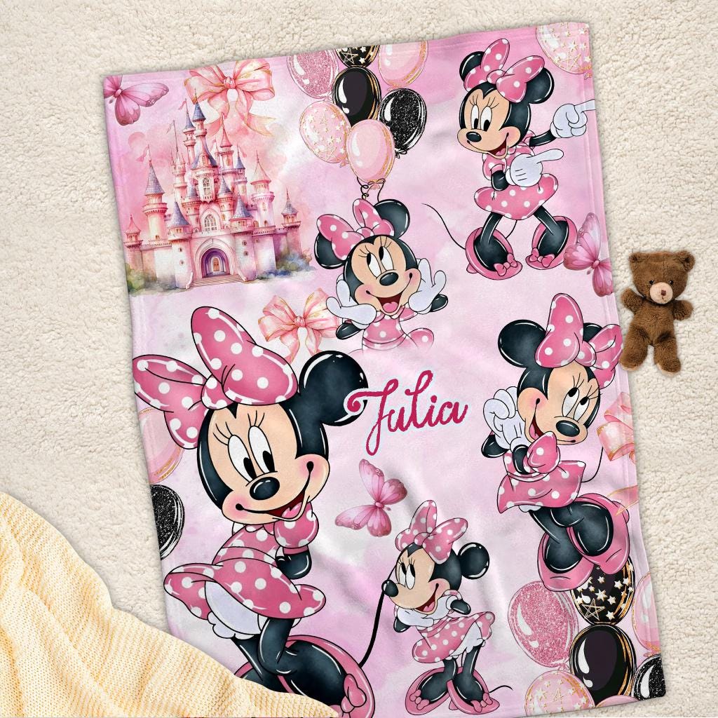 Personalized Disney Minnie Mouse Blanket, Custom Name Cartoon Movie Fleece Blanket, Magical Girl Nursery Decor Gift 2026, Baby Blanket