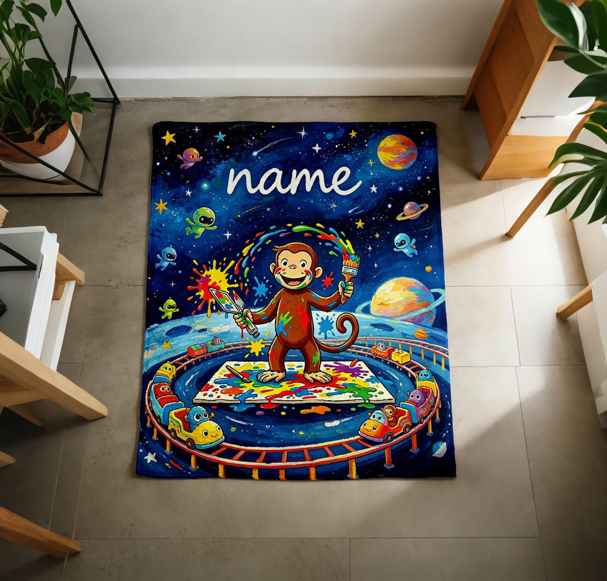 Personalized Curious George Blanket Soft Throw, Custom Name Throw, Kids Birthday Gift