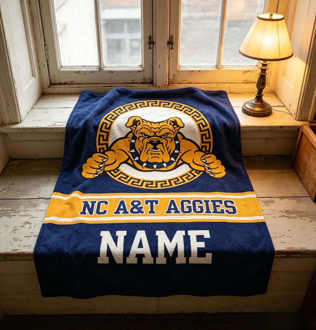 Personalized NC A&T Aggies Throw Blanket - Custom Name NCAT Alumni Gift