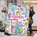 Disney Monster Inspired Personalized Blanket, Custom Kid Name Fleece Throw, Cute Cartoon Nursery Blanket, Cute Birthday Blanket for Girl Boy