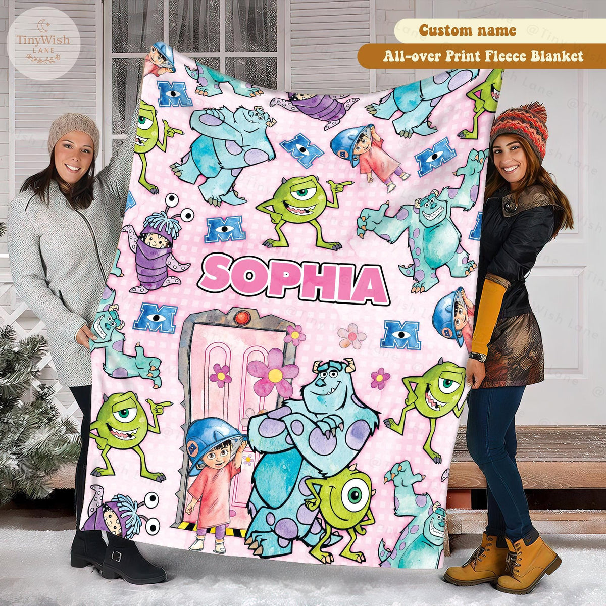Disney Monster Inspired Personalized Blanket, Custom Kid Name Fleece Throw, Cute Cartoon Nursery Blanket, Cute Birthday Blanket for Girl Boy