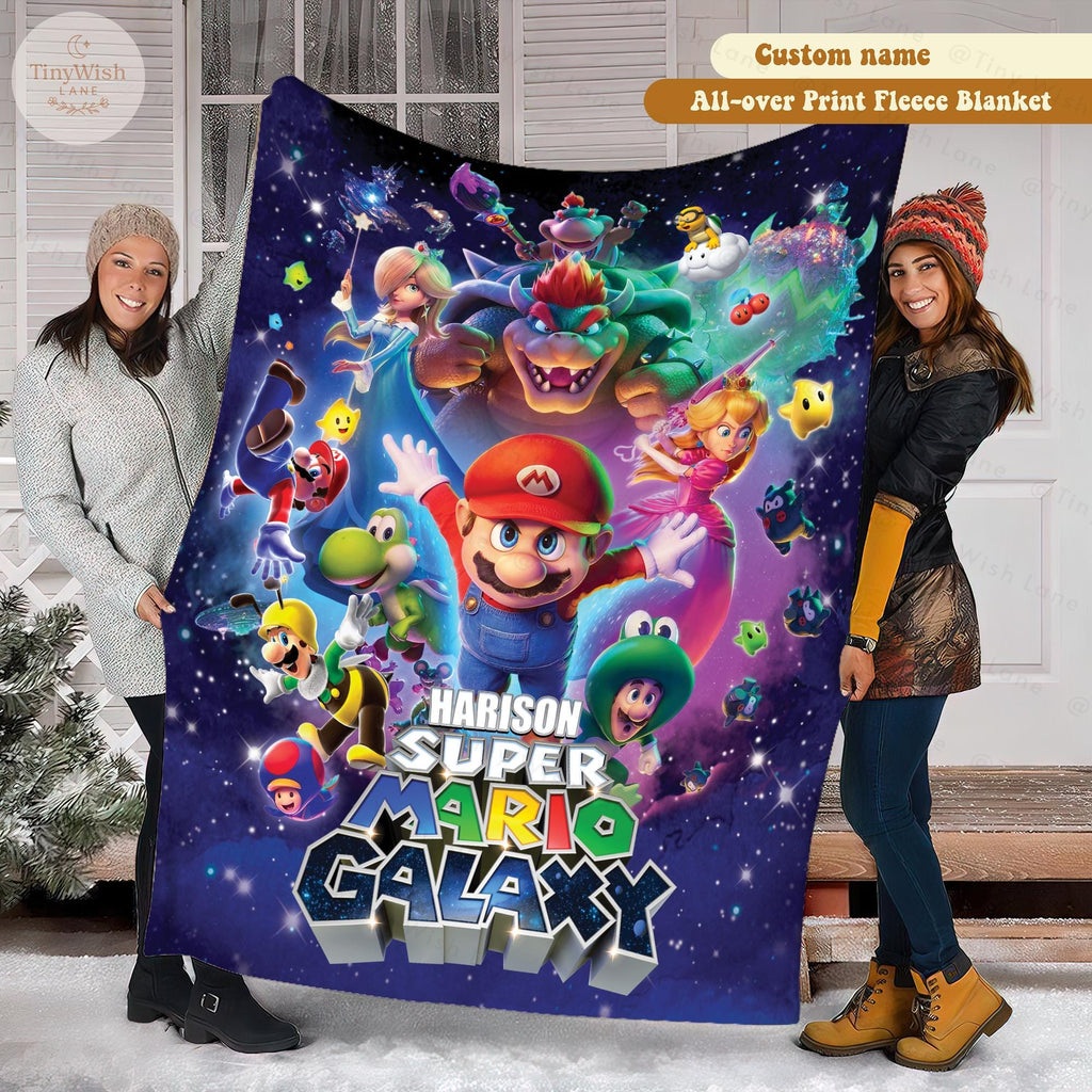 Personalized Disney Inspired Space World Blanket, Custom Name Cartoon Adventure Throw, Galaxy Game Inspired Blanket, Kids Room Decor Gift