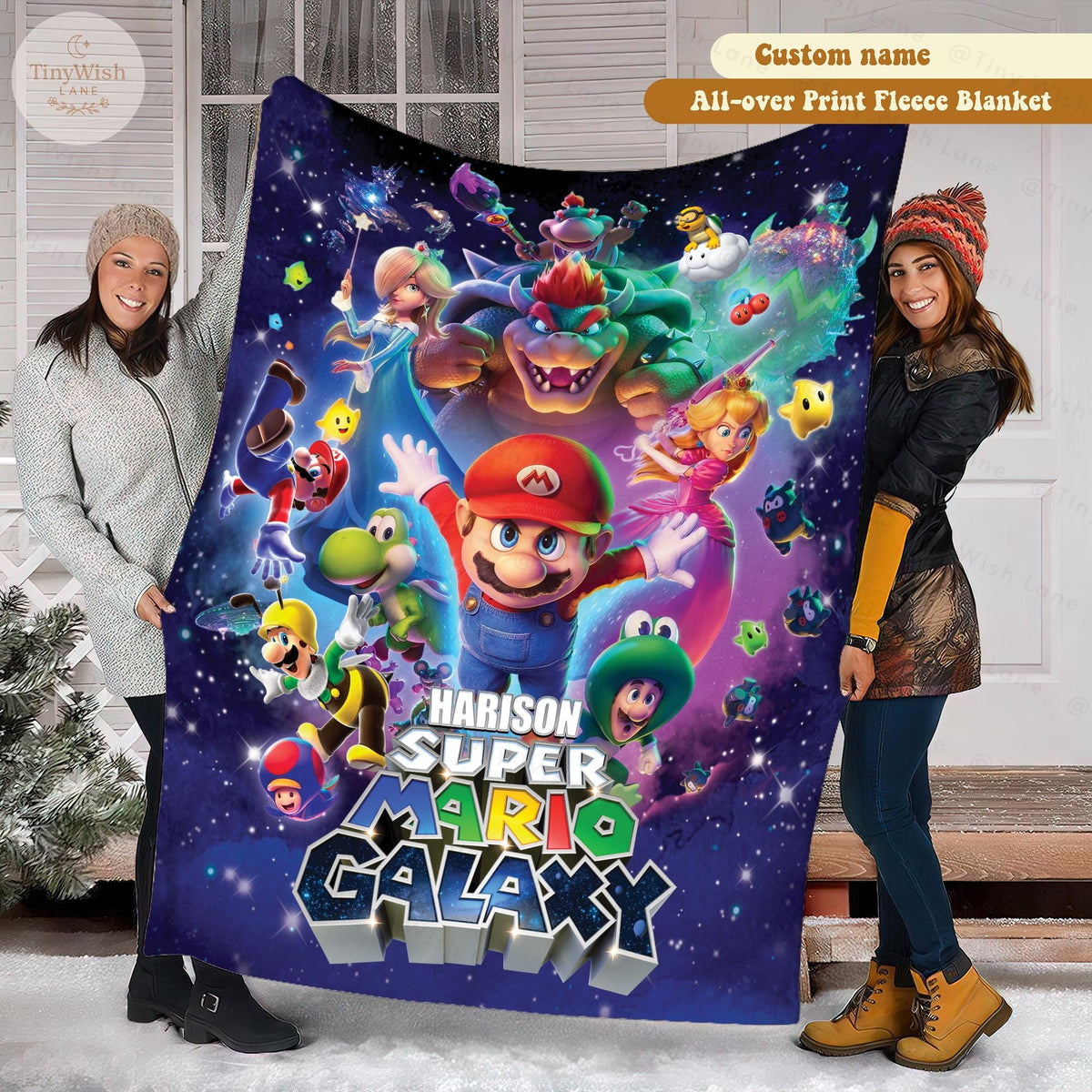 Personalized Disney Inspired Space World Blanket, Custom Name Cartoon Adventure Throw, Galaxy Game Inspired Blanket, Kids Room Decor Gift