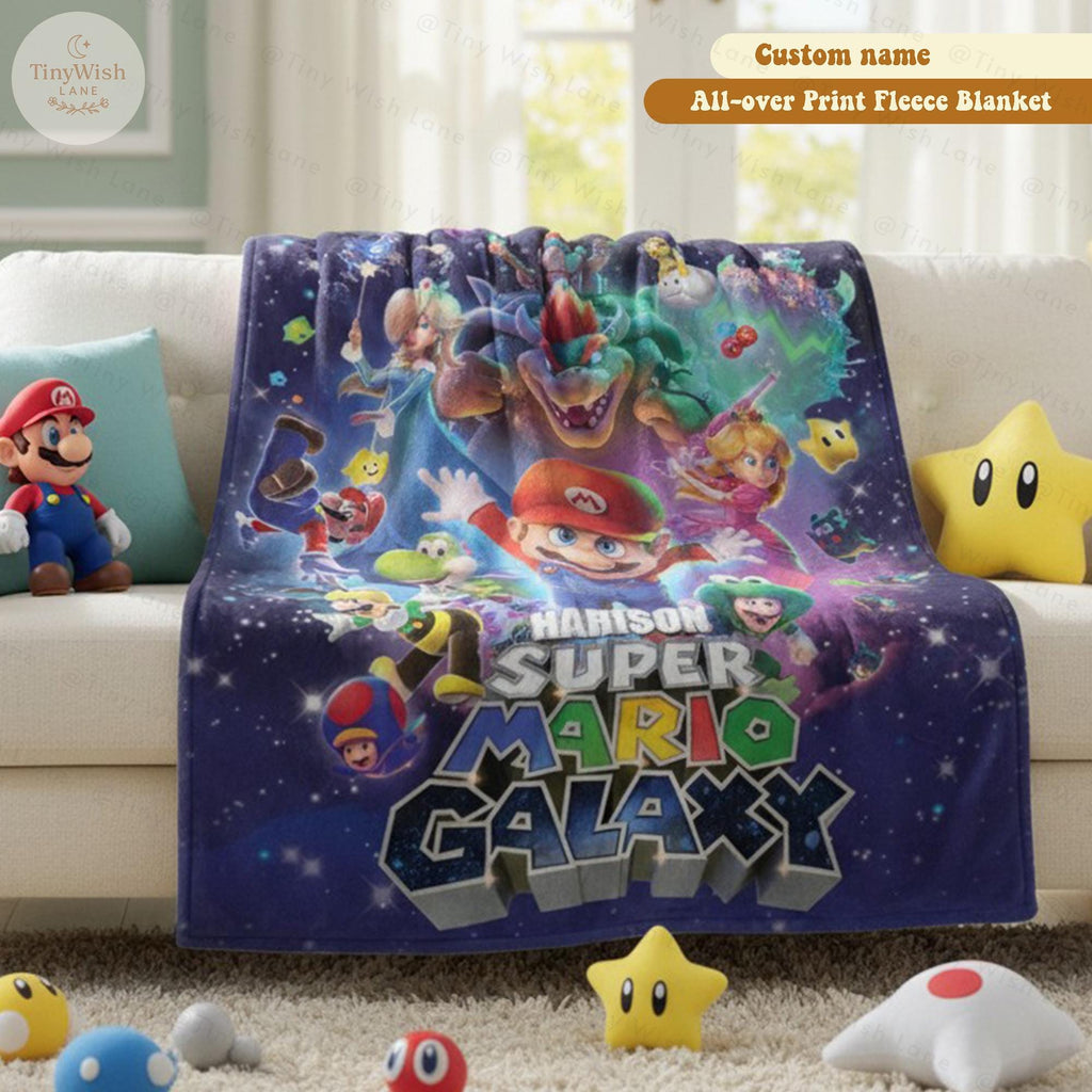 Personalized Disney Inspired Space World Blanket, Custom Name Cartoon Adventure Throw, Galaxy Game Inspired Blanket, Kids Room Decor Gift