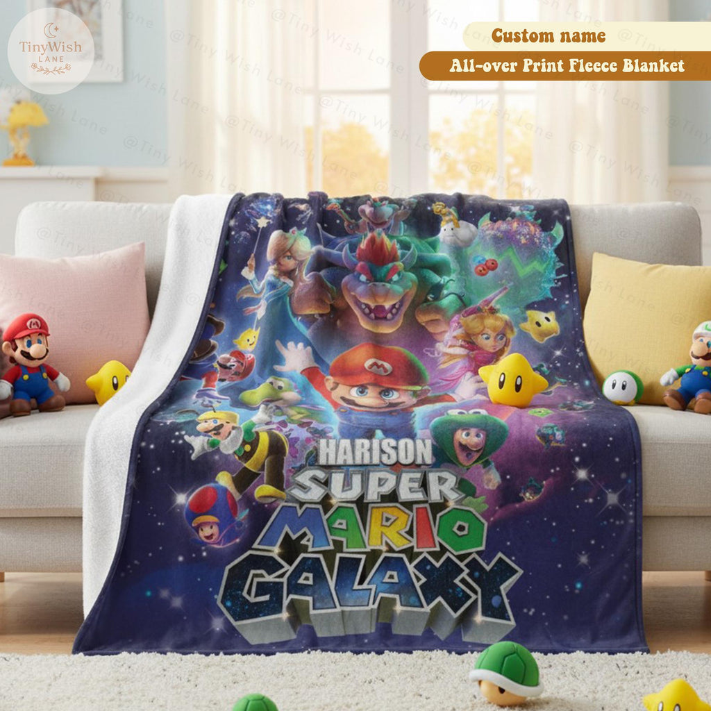Personalized Disney Inspired Space World Blanket, Custom Name Cartoon Adventure Throw, Galaxy Game Inspired Blanket, Kids Room Decor Gift