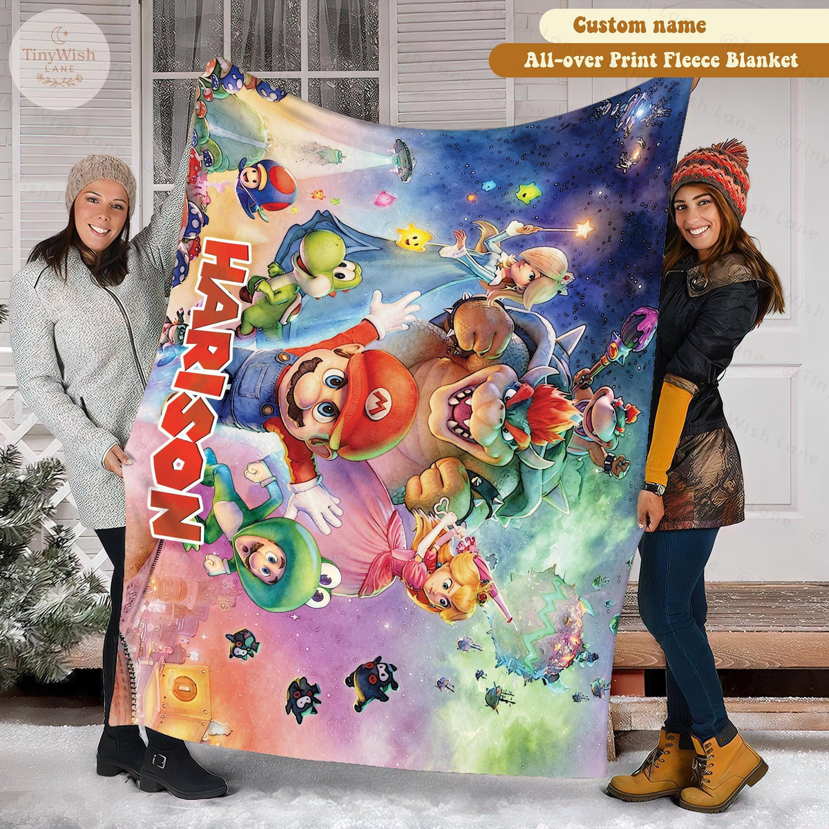 Personalized Watercolor Galaxy Game Blanket, Custom Name Colorful Space Adventure Throw, Cartoon Hero Planet Blanket, Birthday Gift for Boys