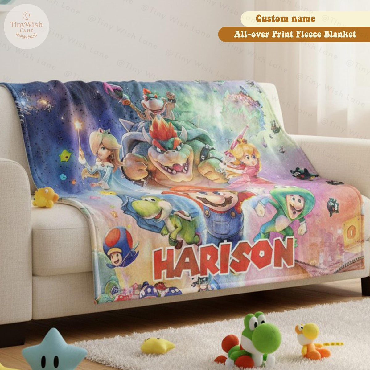 Personalized Watercolor Galaxy Game Blanket, Custom Name Colorful Space Adventure Throw, Cartoon Hero Planet Blanket, Birthday Gift for Boys