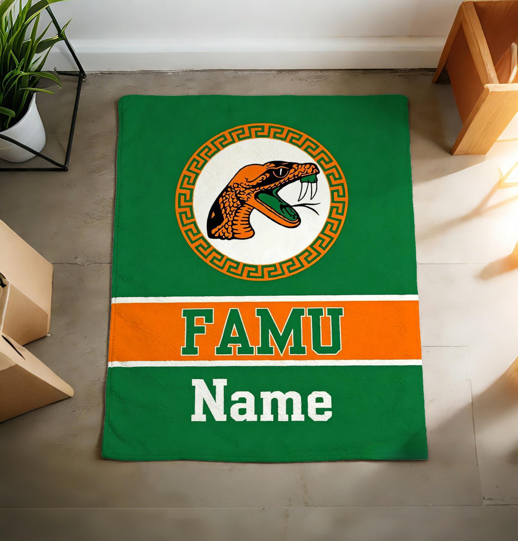 Personalized FAMU Rattler Blanket – Game Day Throw, Dorm Decor, Grad Gift
