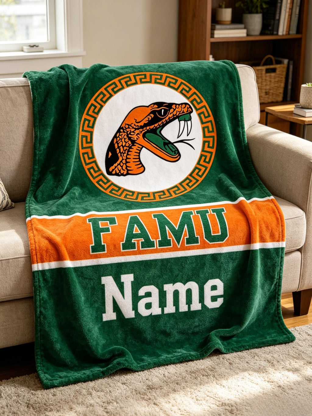 Personalized FAMU Rattler Blanket – Game Day Throw, Dorm Decor, Grad Gift