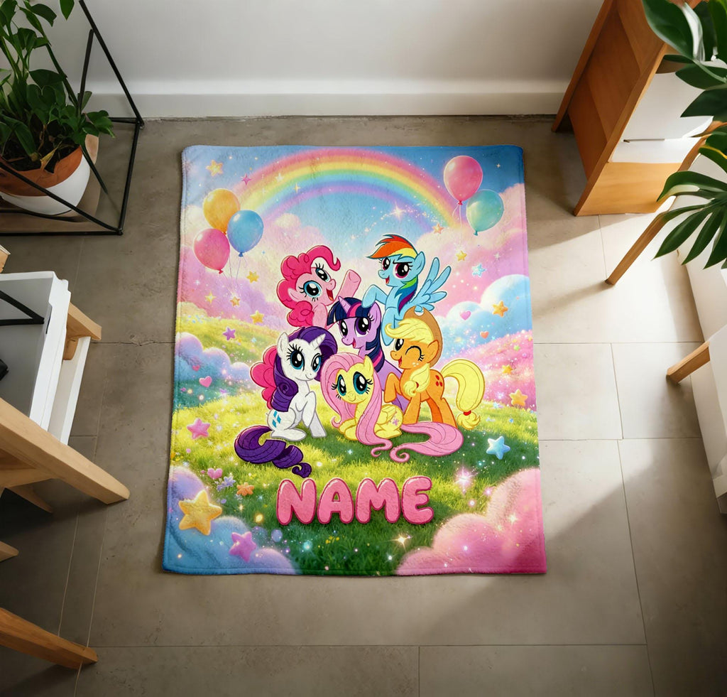 Personalized My Little Pony Fleece Blanket, Custom Name Pastel Nursery Decor