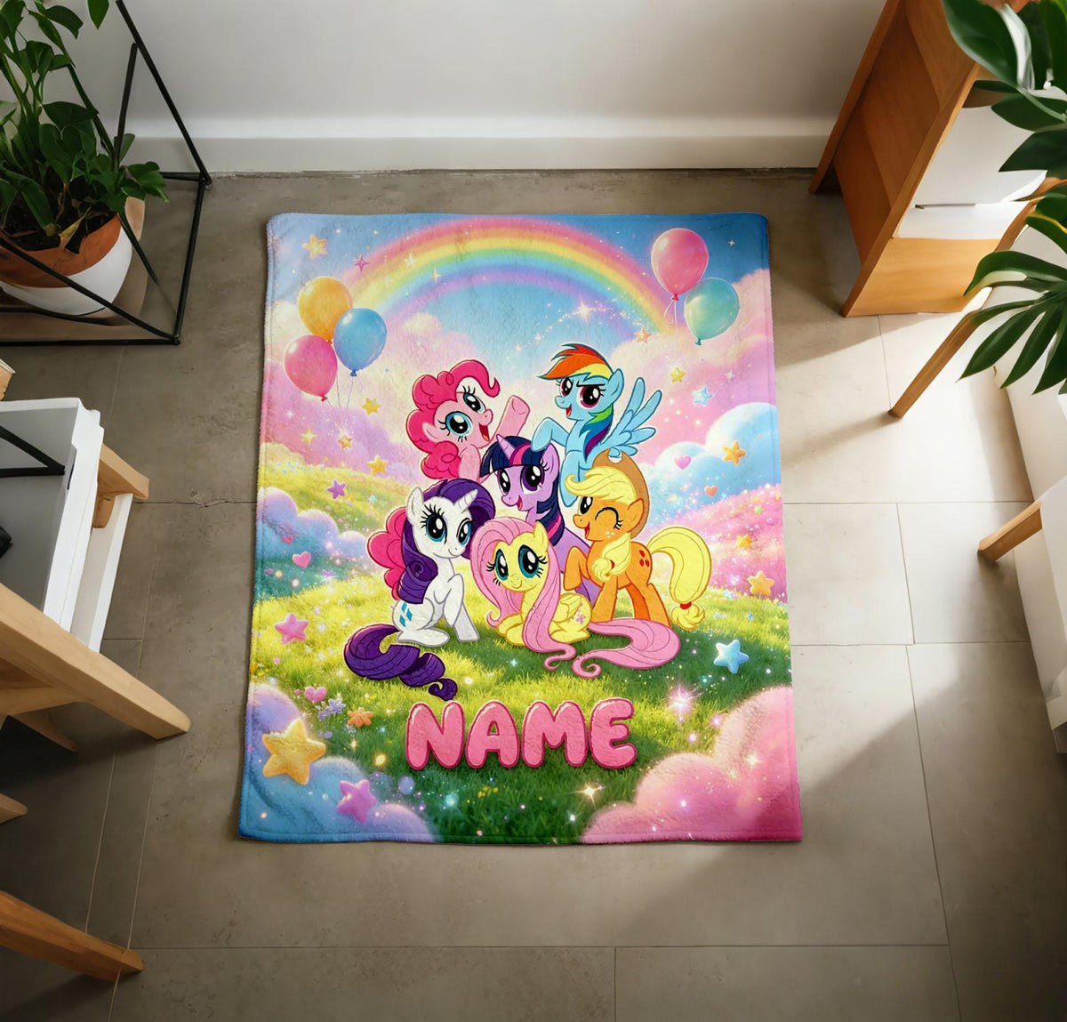 Personalized My Little Pony Fleece Blanket, Custom Name Pastel Nursery Decor