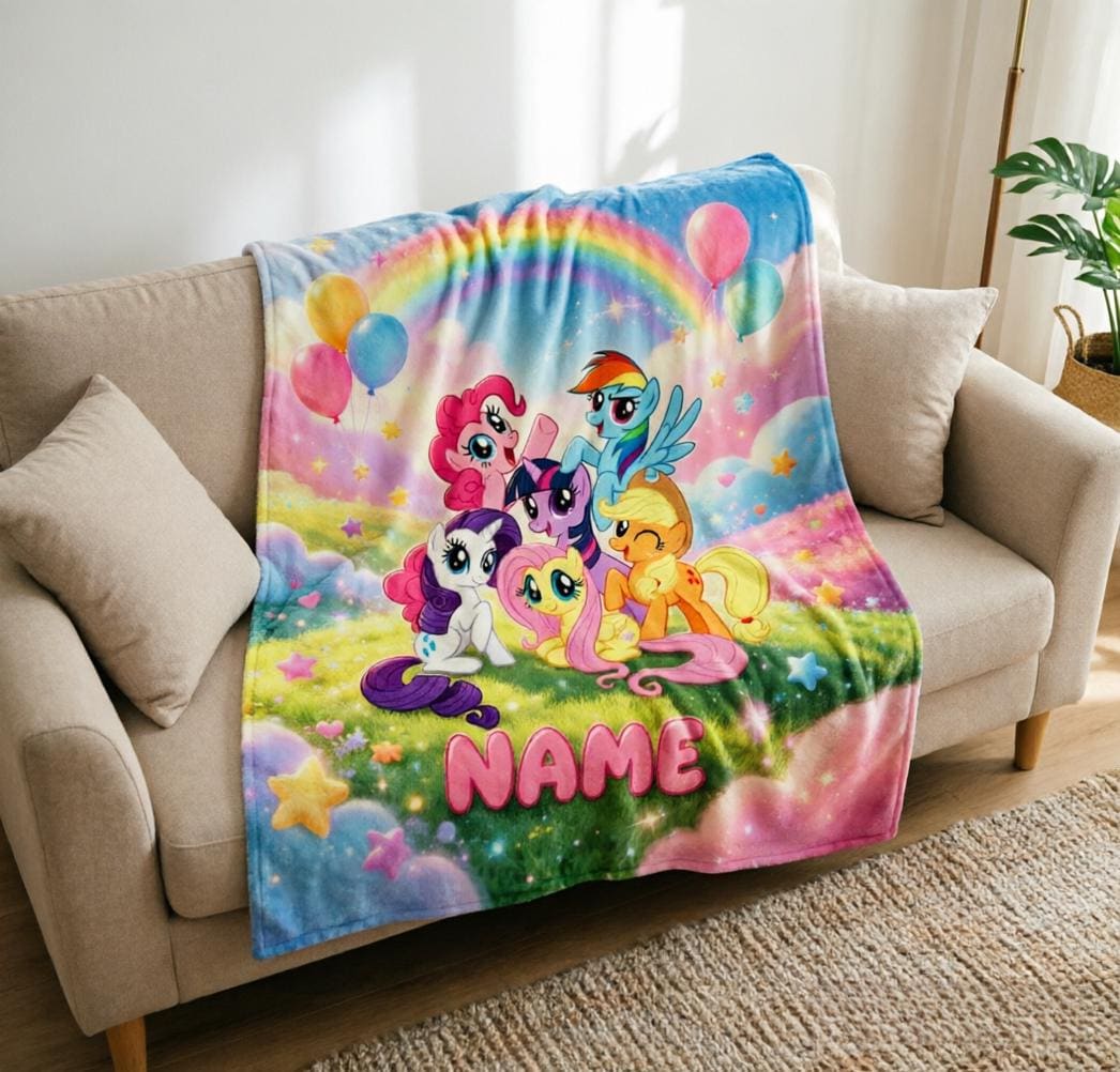 Personalized My Little Pony Fleece Blanket, Custom Name Pastel Nursery Decor