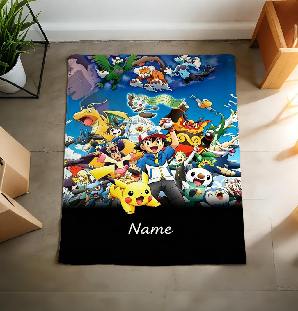 Pokémon Personalized Soft Throw Blanket, Pikachu and Friends Fleece, Custom Name Kids Gift