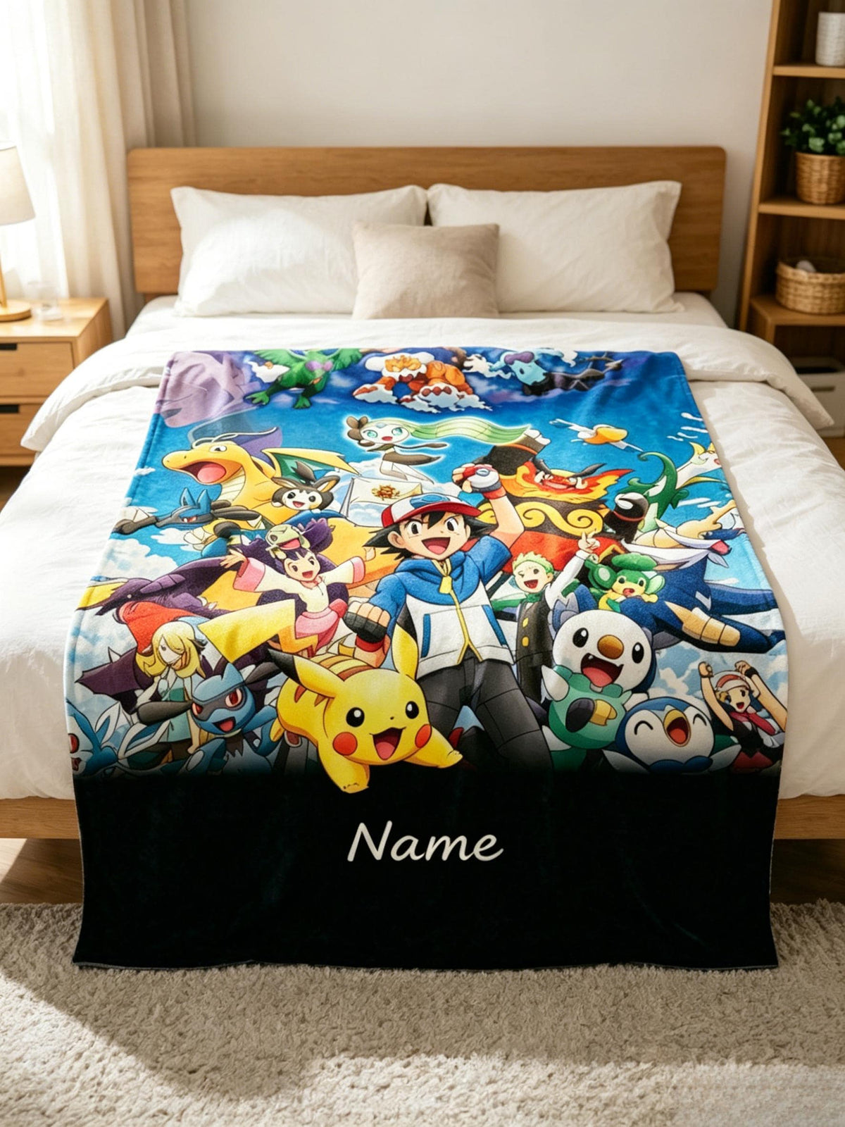Pokémon Personalized Soft Throw Blanket, Pikachu and Friends Fleece, Custom Name Kids Gift
