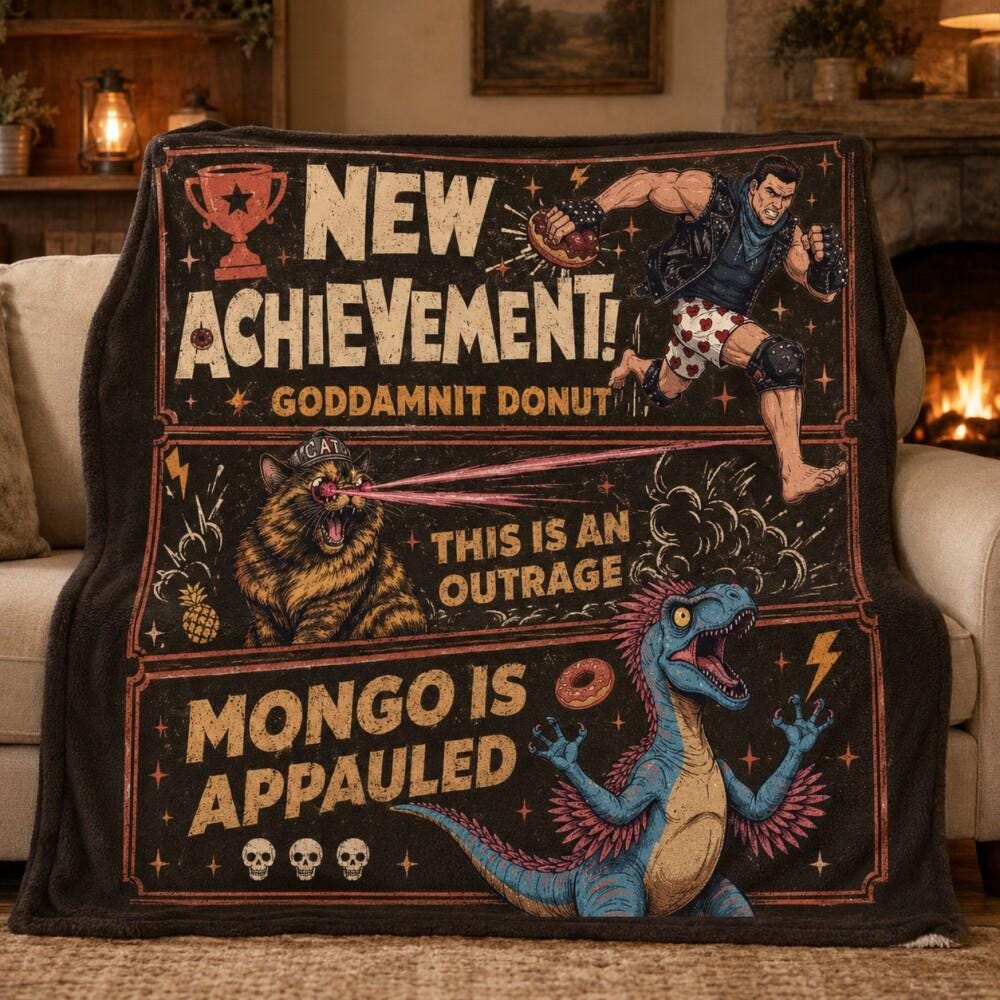 Dungeon Crawler Carl Goddamnit Donut Blanket, Princess Donut And Mongo Fleece Blanket, New Achievement, Bookish Throw For Bed Couch Sofa