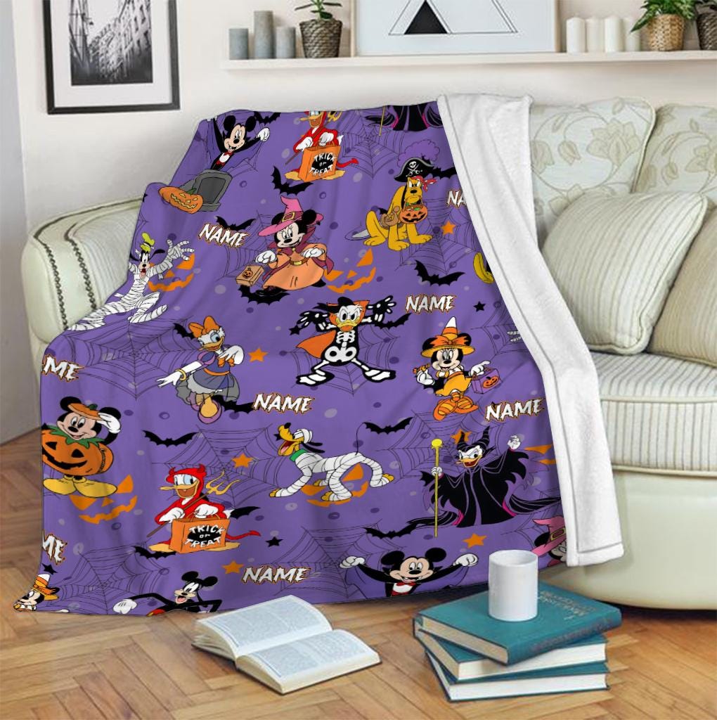 Personalized Disney Mickey and Friends Halloween Blanket, Disneyland Blanket, Disneyworld Birthday Gift Birthday Boy, Cozy Disney Home Decor