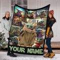 Custom Name Baby Yoda Fleece Blanket, Disney Star Wars Blanket, Christmas Blanket, Birthday Gift Birthday Boy, Cozy Disney Home Decor