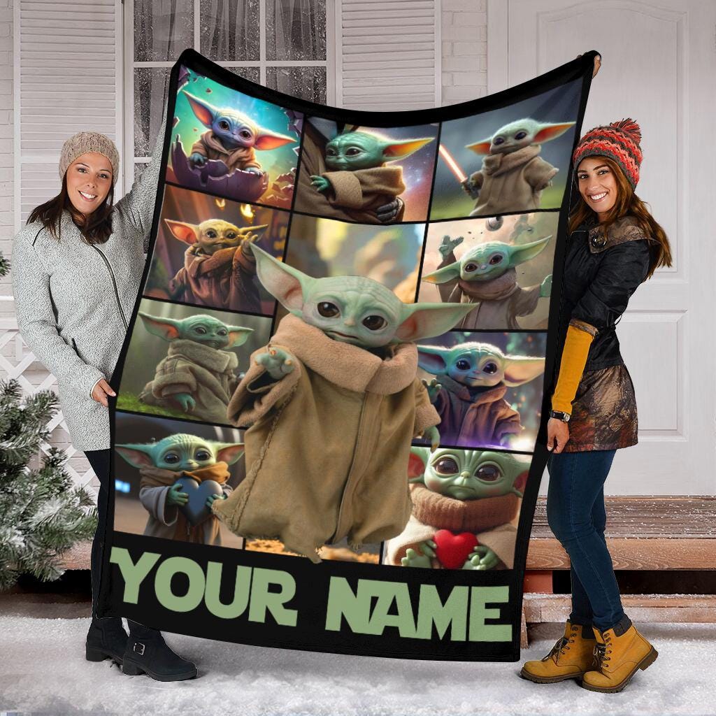 Custom Name Baby Yoda Fleece Blanket, Disney Star Wars Blanket, Christmas Blanket, Birthday Gift Birthday Boy, Cozy Disney Home Decor