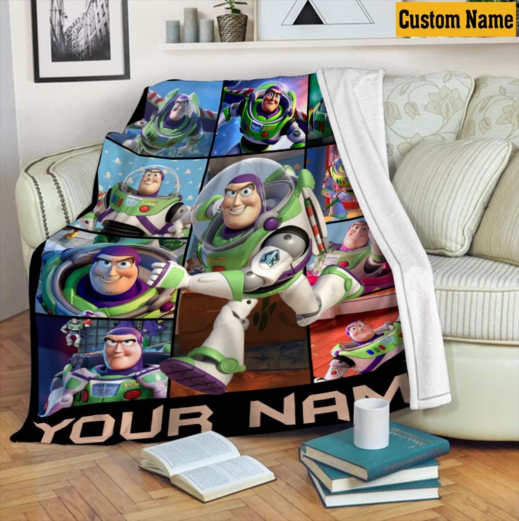 Personalized Buzz Lightyear Toy Story Blanket with Name, Custom Buzz Lightyear Blankets for Kids Baby Boy Girl, Cute Toddler Birthday Gift