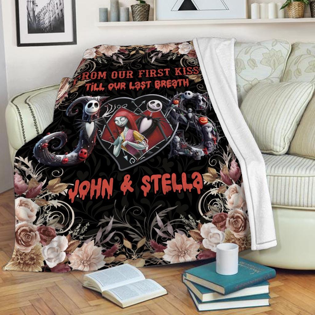 Custom Name Jack Skellington Sally Blanket The Nightmare Before Christmas Blanket Halloween Blanket Gifts For Him, Lover Christmas Decor