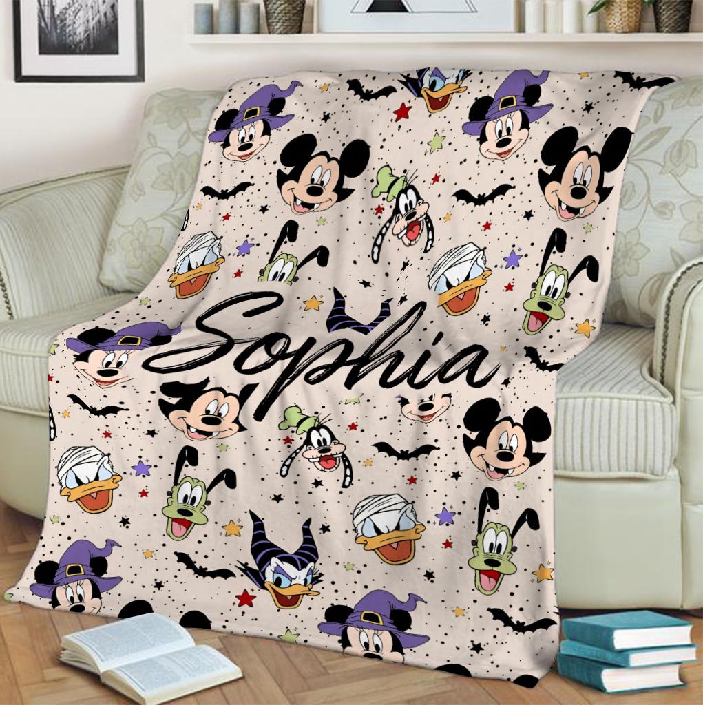 Personalized Disney Mickey and Friends Halloween Blanket, Disneyland Blanket, Disneyworld Birthday Gift Birthday Boy, Cozy Disney Home Decor