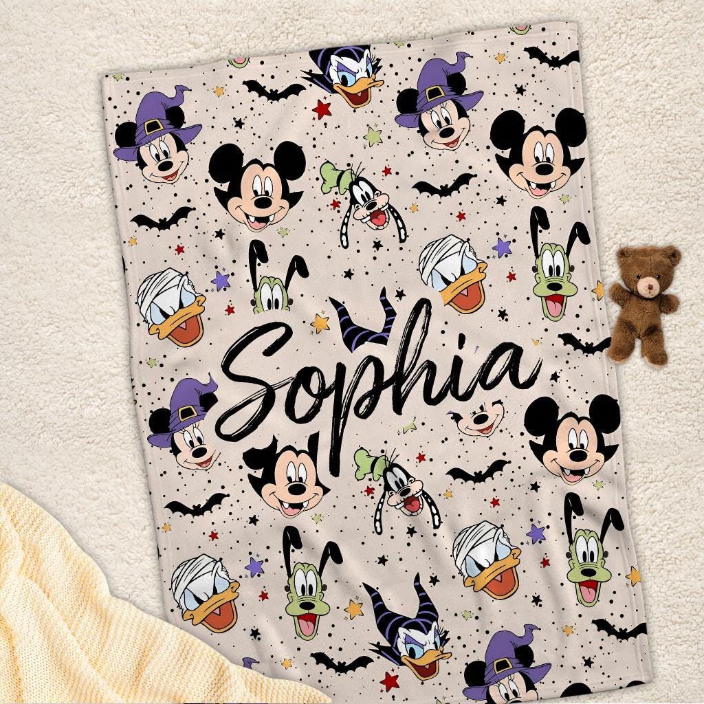 Personalized Disney Mickey and Friends Halloween Blanket, Disneyland Blanket, Disneyworld Birthday Gift Birthday Boy, Cozy Disney Home Decor