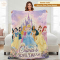 Personalized Disney Princess Blanket, Custom Name Princess Fleece Throw, Royal Dream Girls Castle Birthday Gift for Girls, Cinderella Belle