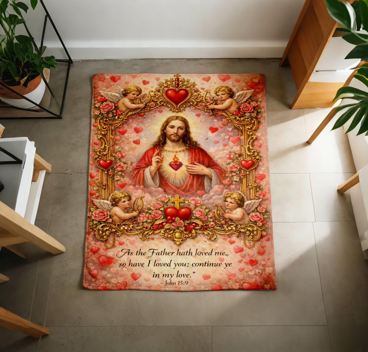 Sacred Heart of Jesus Blanket Soft Throw, Vintage French Catholic Art Throw, Baptism Gift