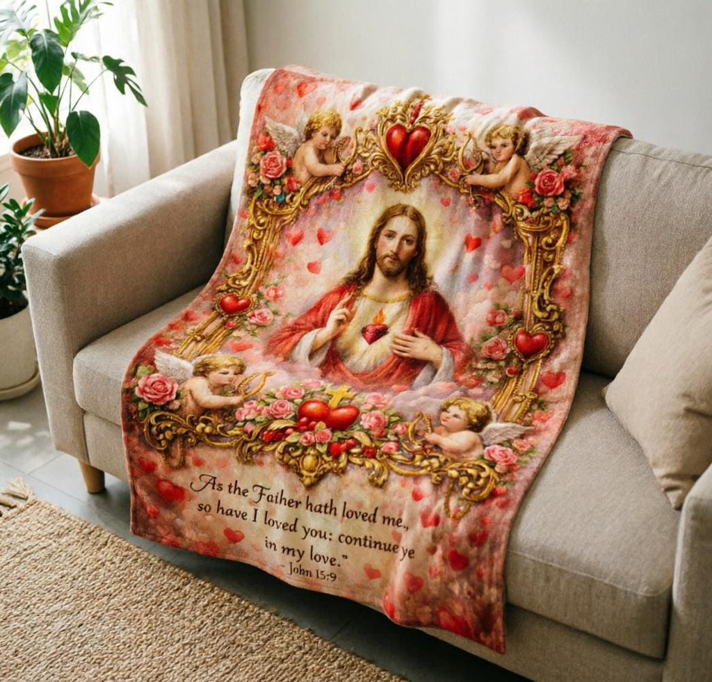 Sacred Heart of Jesus Blanket Soft Throw, Vintage French Catholic Art Throw, Baptism Gift