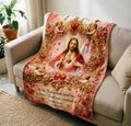 Sacred Heart of Jesus Blanket Soft Throw, Vintage French Catholic Art Throw, Baptism Gift