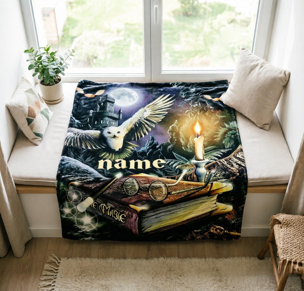 Personalized Magic Wizard Blanket, Starry Night Castle Throw, Fantasy Gift