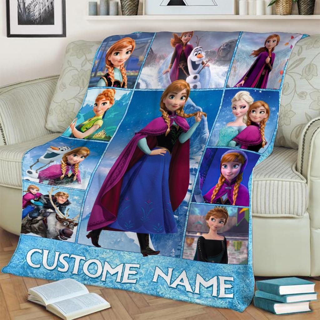 Personalized Name Anna Blanket, Frozen Olaf Disney World Movie Blanket, Frozen Elsa Christmas Gift, Cartoon Fleece Blanket, Cartoon Blanket
