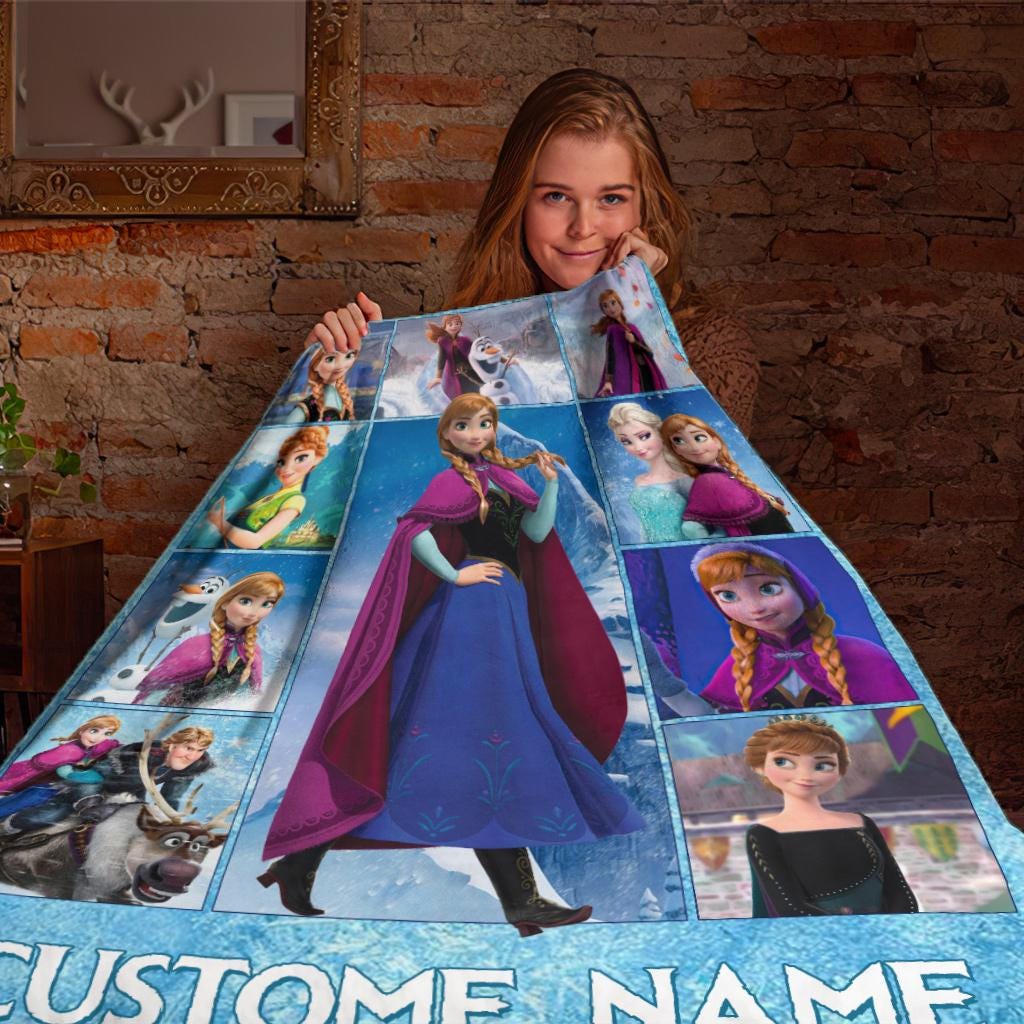 Personalized Name Anna Blanket, Frozen Olaf Disney World Movie Blanket, Frozen Elsa Christmas Gift, Cartoon Fleece Blanket, Cartoon Blanket
