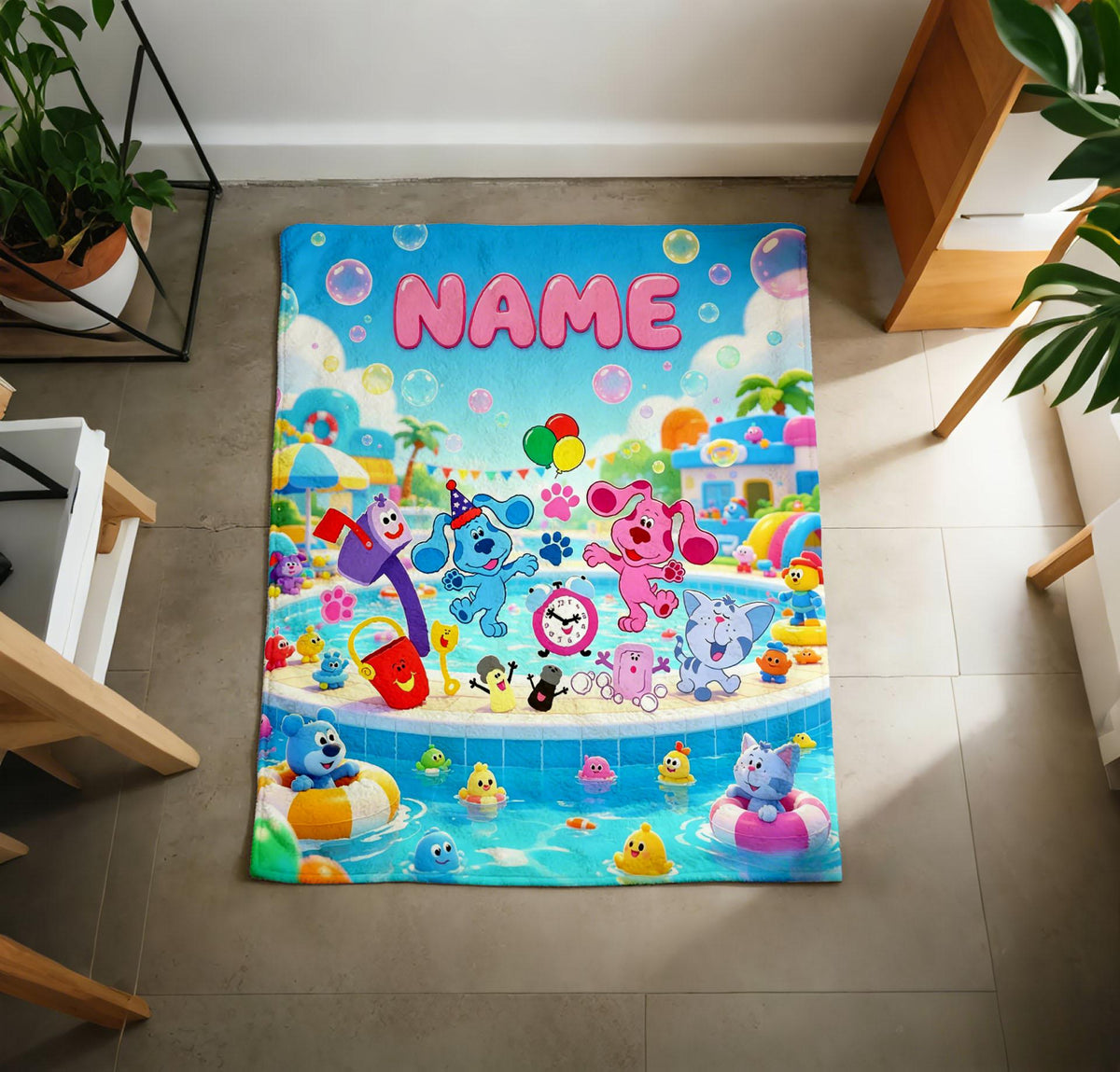 Personalized Blue's Clues Pool Party Blanket, Soft Plush Fleece Throw