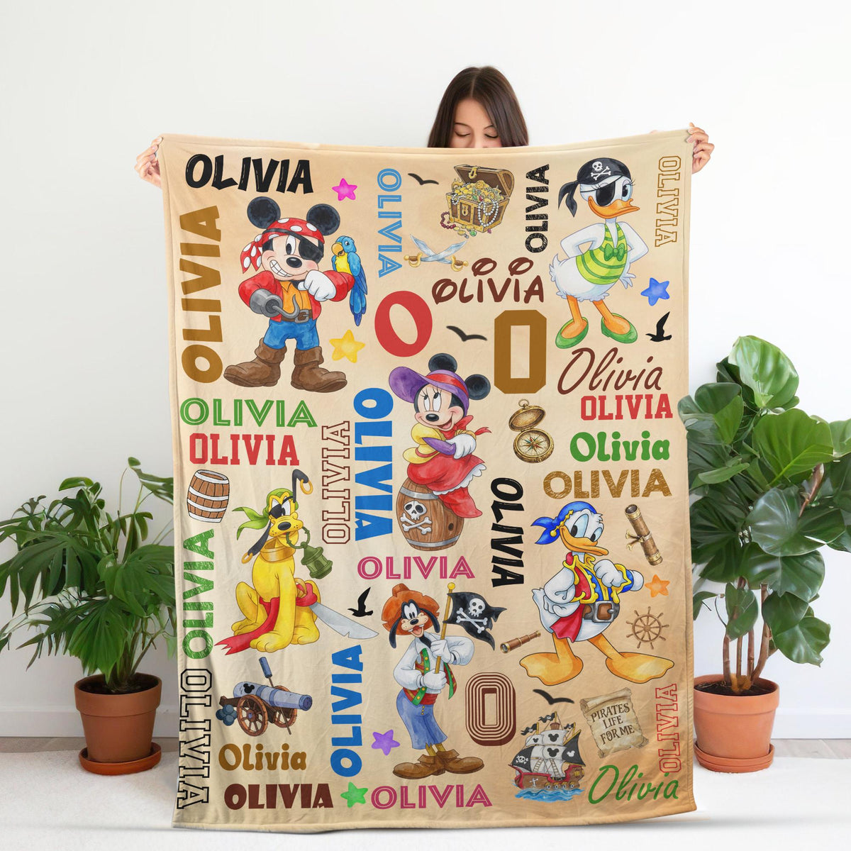 Custom Disney Pirate Blanket, Personalized Mickey Minnie Toddler Travel Blanket, Pirates Of The Caribbean, Disney Cruise Ship Gift for Kids