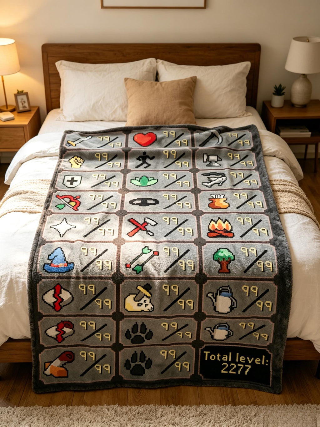 Old School RuneScape Skill Grid Blanket Soft Throw, Maxed Account OSRS Fan Keepsake Gift