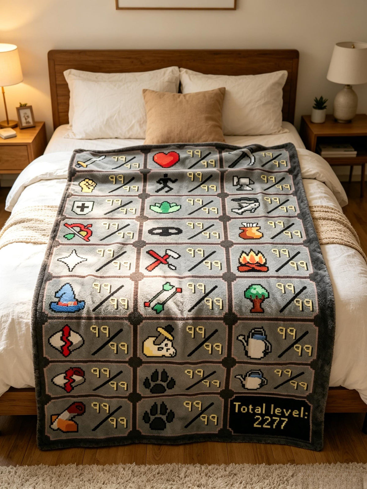 Old School RuneScape Skill Grid Blanket Soft Throw, Maxed Account OSRS Fan Keepsake Gift