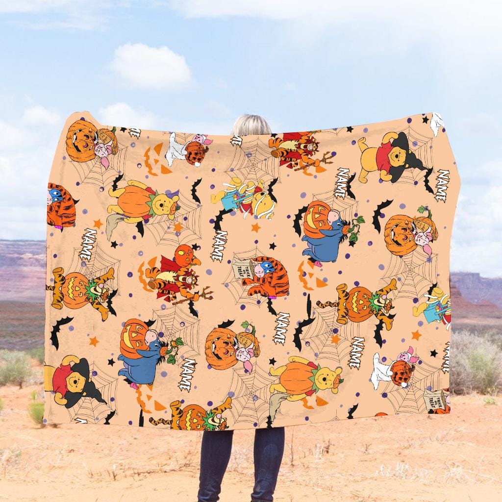 Personalized Winnie The Pooh Halloween Blanket, Pooh and Friends Halloween Fleece Blanket, Toddler Birthday Gift, Fall Tigger Piglet Pooh