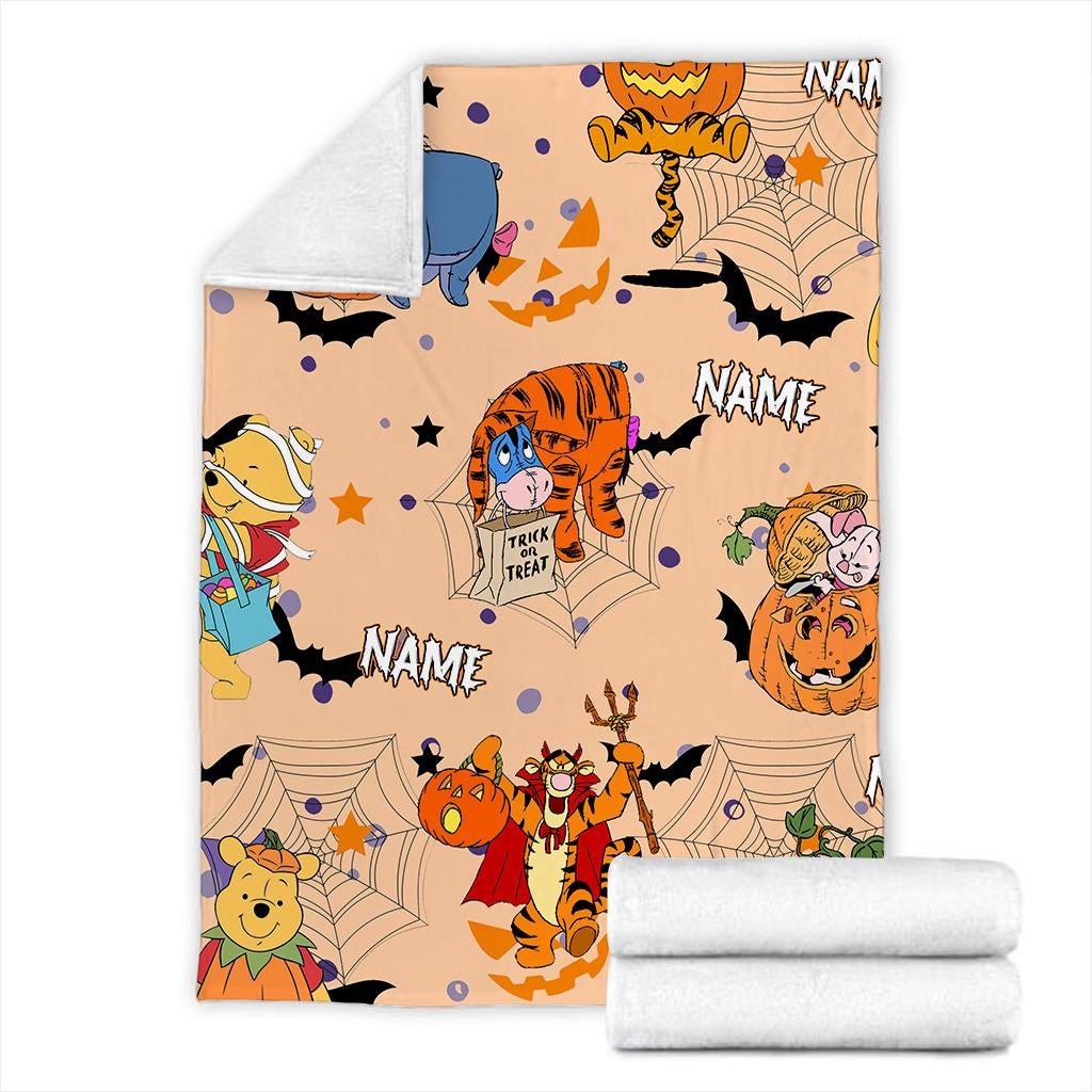 Personalized Winnie The Pooh Halloween Blanket, Pooh and Friends Halloween Fleece Blanket, Toddler Birthday Gift, Fall Tigger Piglet Pooh