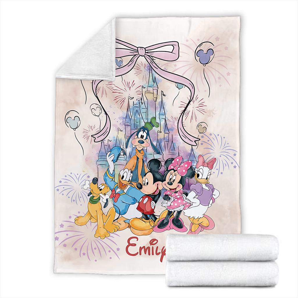 Personalized Disney Coquette Watercolor Blanket, Mickey and Friends Blanket, Magic Kingdom Blanket, Disney Birthday Girl, Disneyland Blanket