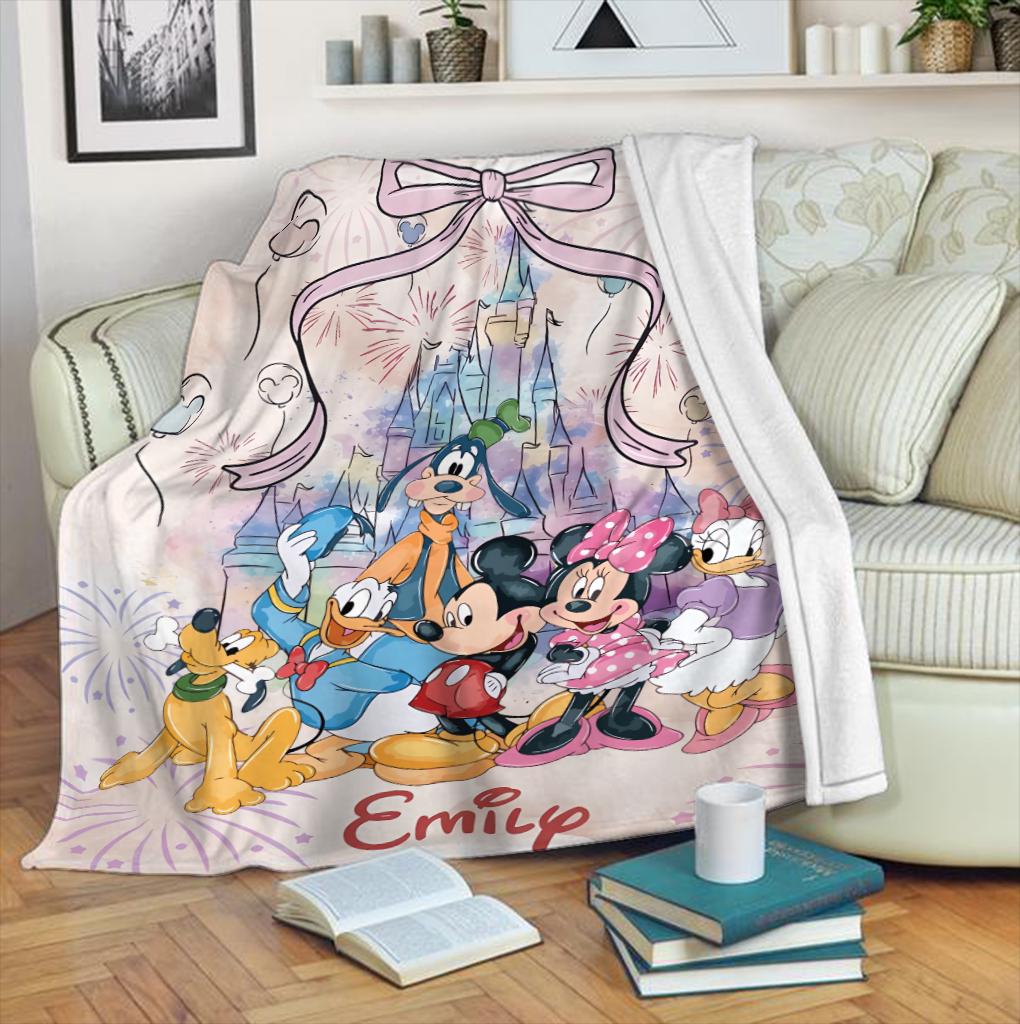 Personalized Disney Coquette Watercolor Blanket, Mickey and Friends Blanket, Magic Kingdom Blanket, Disney Birthday Girl, Disneyland Blanket