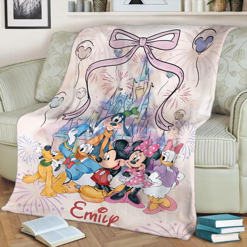 Personalized Disney Coquette Watercolor Blanket, Mickey and Friends Blanket, Magic Kingdom Blanket, Disney Birthday Girl, Disneyland Blanket